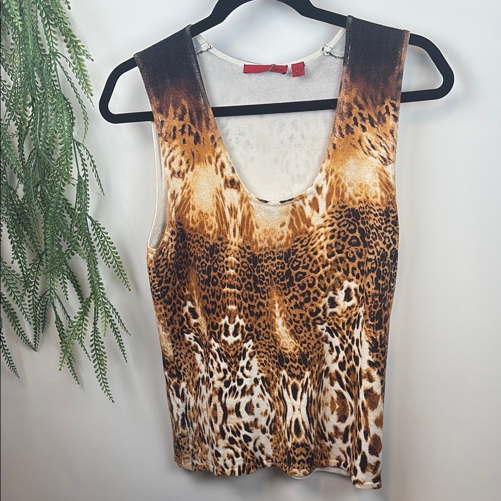 Red Brown and Gold Leopard Print Fitted Tank Top